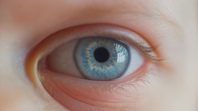 Extreme macro footage of a single beautiful healthy baby eye, soft clear baby-blue iris for National Hispanic Heritage Month and World Sight Day