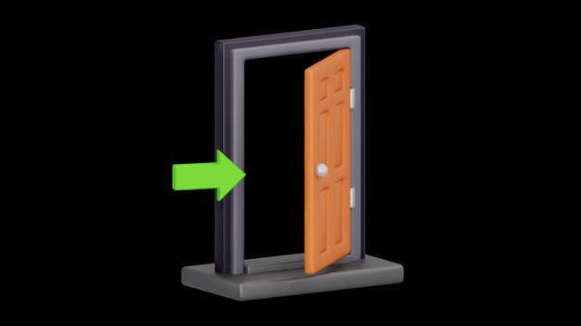 Open Door Entrance with Green Arrow | Alpha Channel