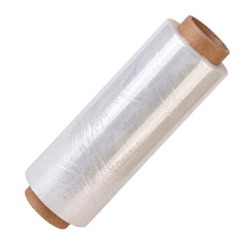 Stretch wrap isolated on a transparent or white background. Clear plastic roll for industrial warehouse logistics, pallet packaging and secure cargo shipping transit.