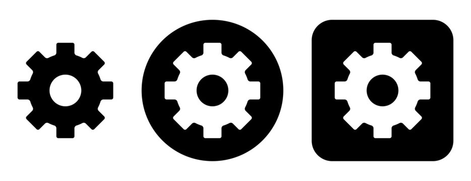 Settings Gear Cogwheel Configuration Control Icon Set Vector. Settings and gear icons for configuration control maintenance tools interface software applications and technology systems.