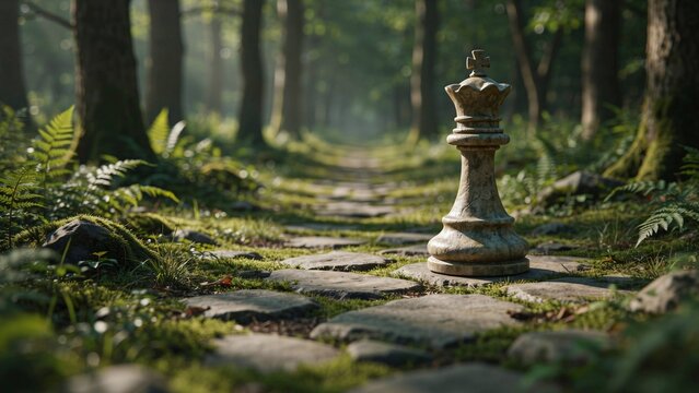 Chess King on Forest Path Concept  