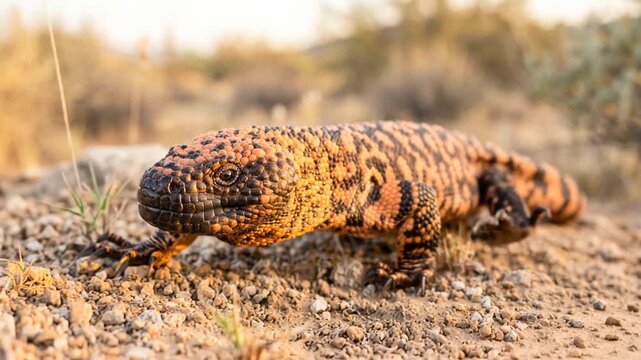 gila monster close up in sonoran desert arizona morning light video