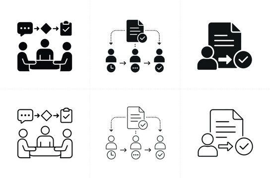 Employee Workflow and Business Communication Process Icon Set