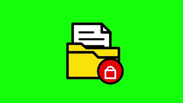 Locked folder icons animation on green screen background