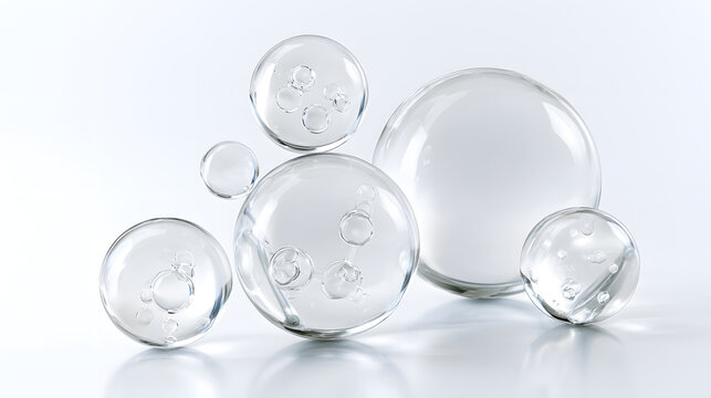 Clear illustrations within white spheres on a pristine background to represent molecular structures and scientific advancements