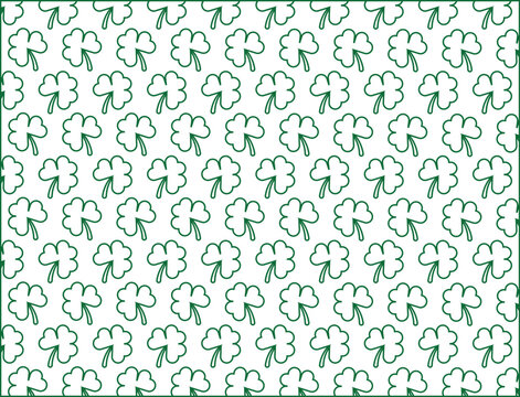Elegant outline style green clover leaf vector pattern set against a crisp white background. This minimalist botanical illustration provides a fresh and understated design for spring aesthetics.