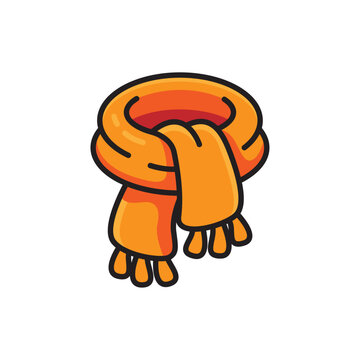 Cozy orange knitted winter scarf vector illustration, warm autumn and winter clothing icon isolated on a white background