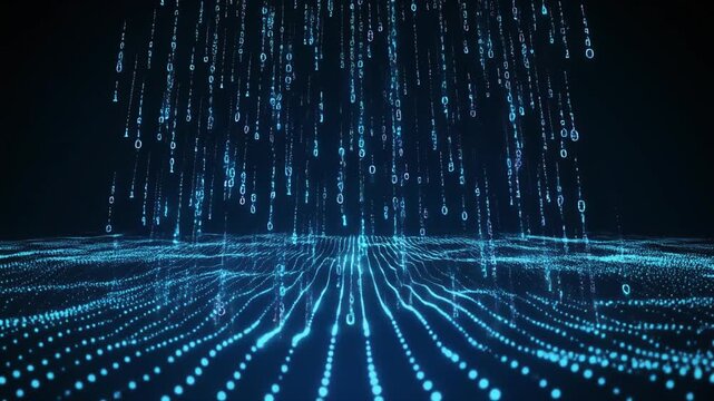Digital Data Stream Flowing Down, Binary Code Matrix, Abstract Technology Background