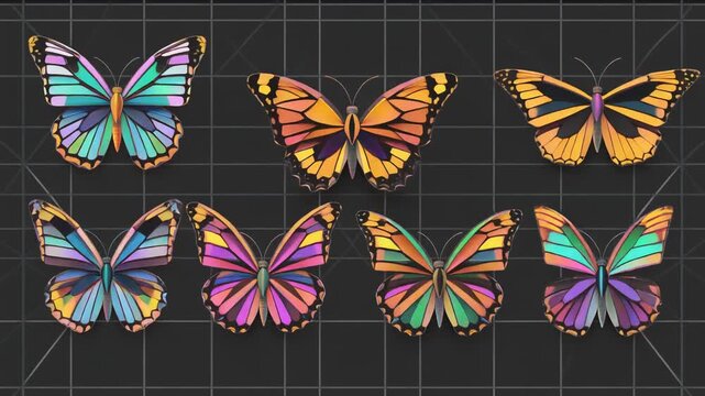 Colorful Butterfly Collection, Geometric Patterns, Vector Art