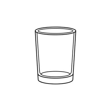 Minimalist black and white line art illustration of an empty shot glass on white