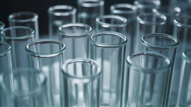 Abstract Close-up of Glass Test Tubes in a Laboratory Setting, Science and Research Concept