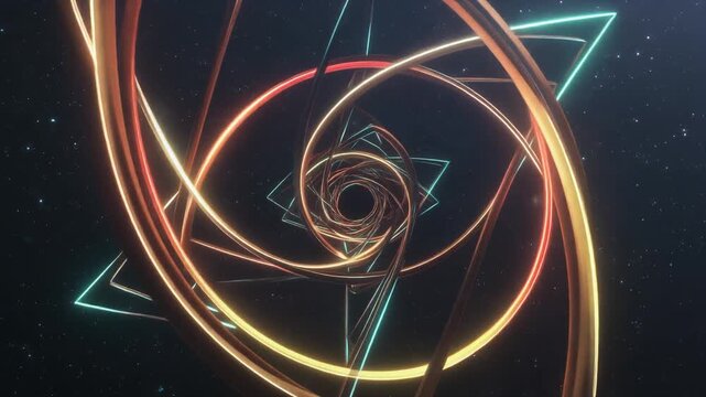 Abstract Geometric Tunnel Swirl Neon Lights, Futuristic Sci-Fi Space Vortex Background