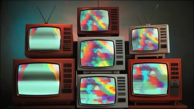 Vintage Television Stack with Static Screen Display