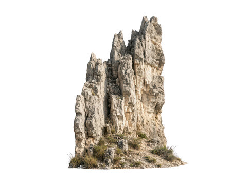 A majestic rugged mountain peak with jagged rocks and sparse vegetation standing tall against clear sky transparent background
