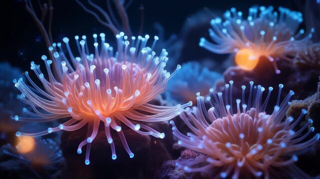 Glowing Coral Anemone Sea Creature Underwater