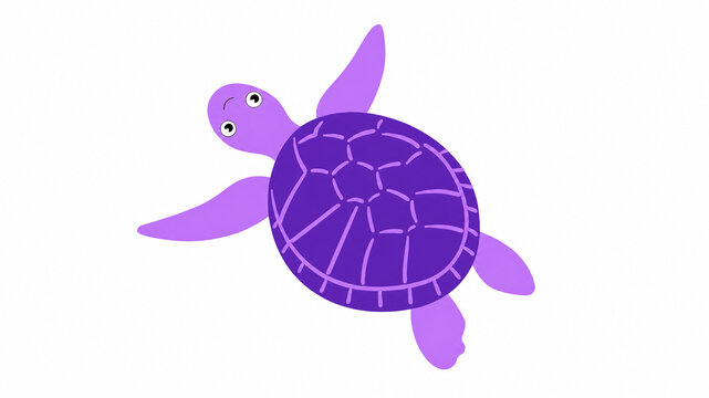 Cute Sea Turtle Cartoon Illustration with Flippers and Detailed Shell Pattern
