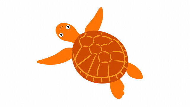 Cute Sea Turtle Cartoon Illustration with Flippers and Detailed Shell Pattern
