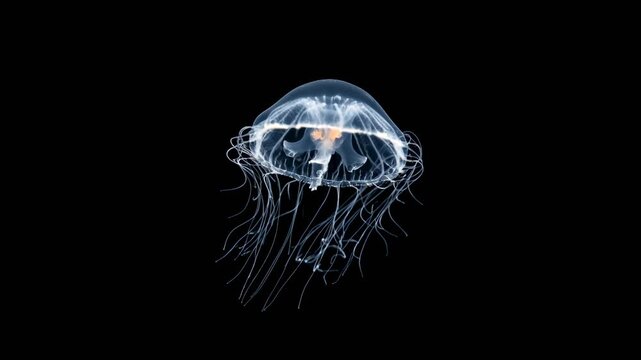 immortal jellyfish close up isolated on black background studio macro video
