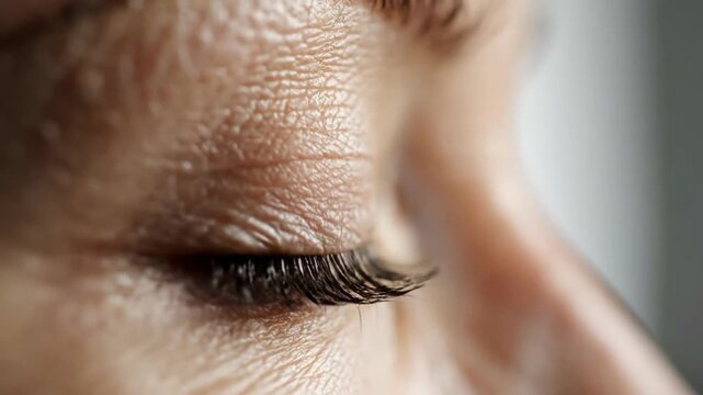 Close up of a human eye with long eyelashes and detailed iris