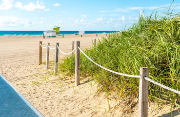Fototapeta premium Pathway to the beach in Miami Florida with ocean background