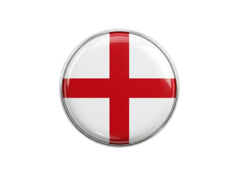 A glossy circular badge featuring the flag of england isolated on transparent background