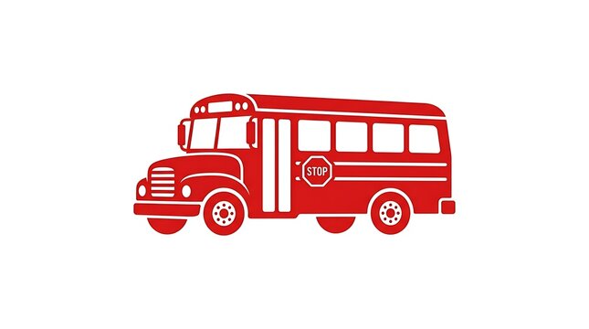 Red school bus icon or vector illustration for education and transportation design concepts.