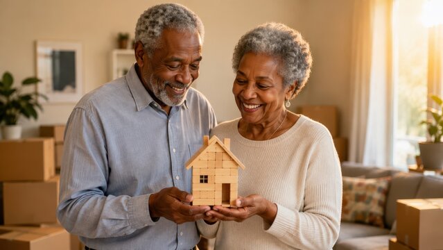 Happy Senior Couple Holding Model Home as Affordable Housing and Homeownership Concept