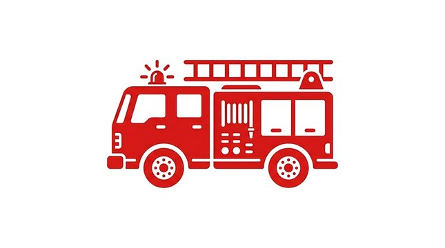 Red fire truck icon, emergency vehicle graphic for fire department and safety design