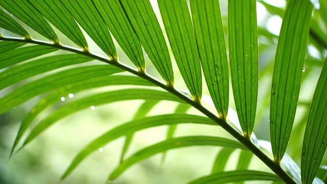 Close up of a palm frond with striking linear leaf structure