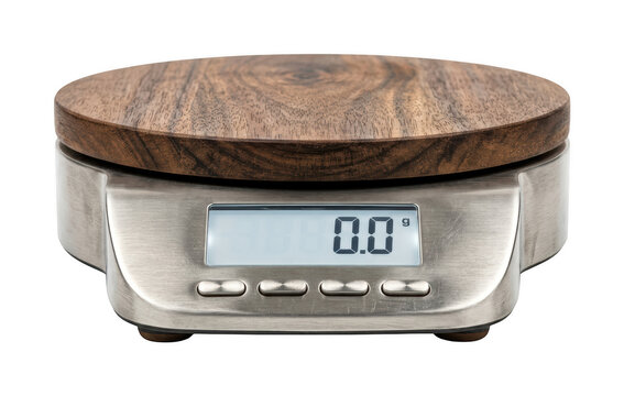 Modern kitchen scale with wooden platform and digital display for precise cooking measure