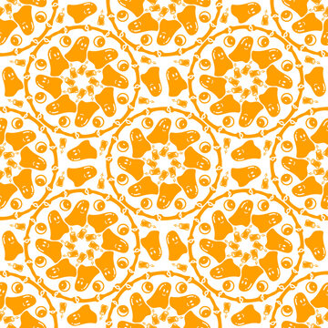 Cute Halloween Seamless Pattern Vector with Orange Ghost Bones Eyeball and Candle Elements