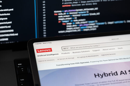 Lenovo Ai company web page on program code background