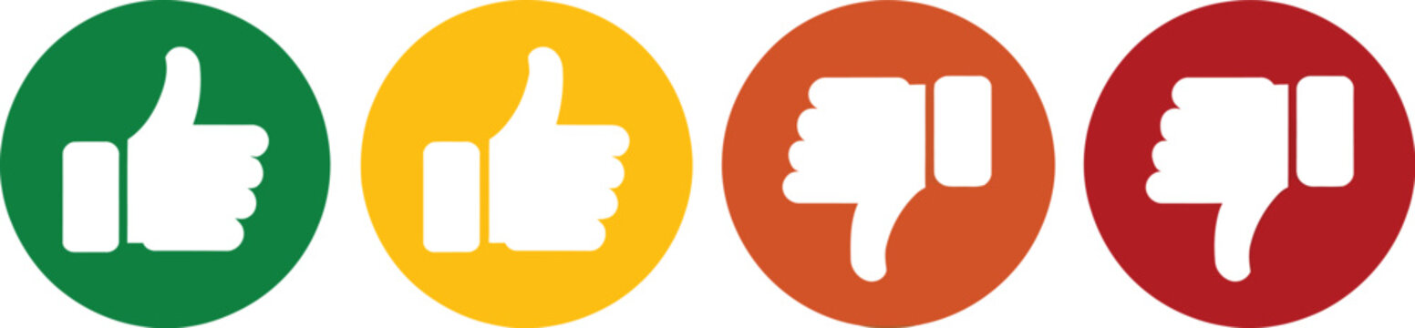 Rating, and feedback scale symbol, circle outline design, excellent good average poor and bad thumb color signs, customer satisfaction, review evaluation, isolated on white background.