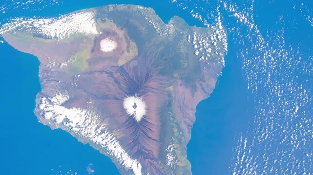 Snow Capped Mauna Loa and Mauna Kea Volcanoes on Hawaii Seen from Space, Elements of this video furnished by NASA