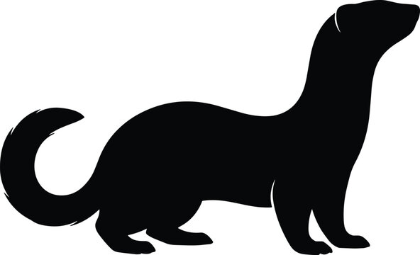 Alert ferret silhouette solid glyph icon vector illustration of alert standing weasel ermine otter mink isolated on white background