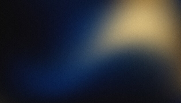 Minimalist abstract panoramic dark background with diagonal golden light beam and deep night blue glowing gradient transitions with grainy texture