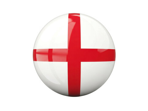A glossy 3d sphere featuring the flag of england with a red cross on a transparent background isolated on transparent background