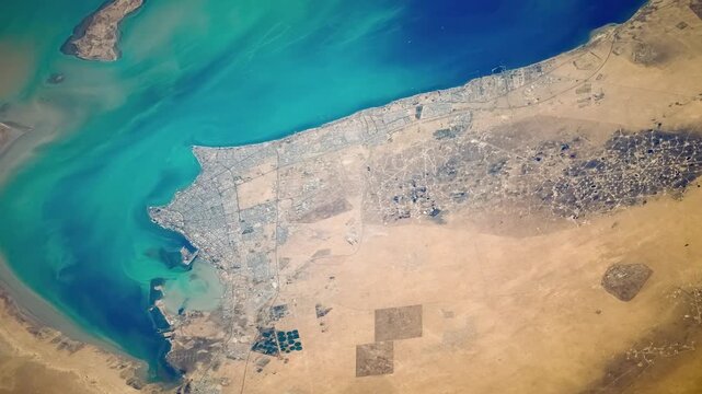 Kuwait City and Persian Gulf Coastline Seen from Space, Elements of this video furnished by NASA