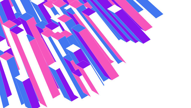 Abstract three dimensional floating bars in blue purple and pink colors for modern digital artistic concepts