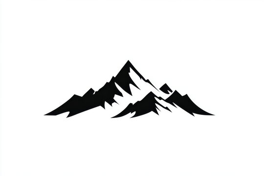 Black silhouette of jagged mountain peaks against white background with mountain silhouette background outdoors landscape adventure climbing abstract minimalist illustration