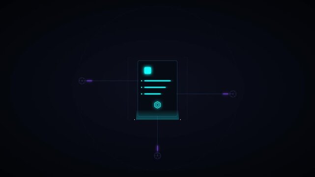 Futuristic digital interface hud with animated data document and cybernetic scanning