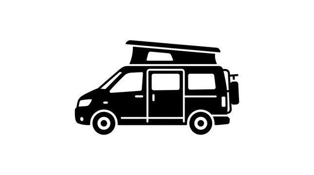 Camper van icon with pop up roof for travel and camping adventure vector illustration