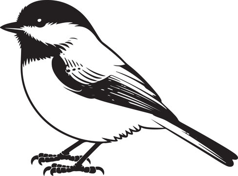 Capped chickadee silhouette illustration on a white background