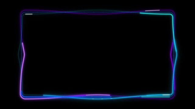 Neon glowing border frame with pulsing blue and purple light lines on black background