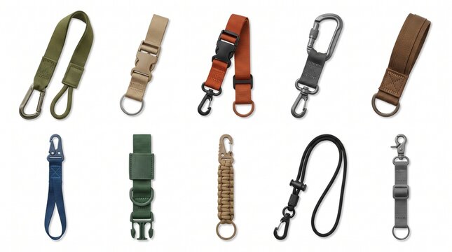 Tactical Keychain and Lanyard Collection - EDC Nylon Webbing Straps with Carabiners and Buckles for Outdoor Use