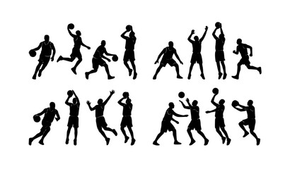 Obraz premium Street basketball player silhouette collection with action poses for four on four sports vector design