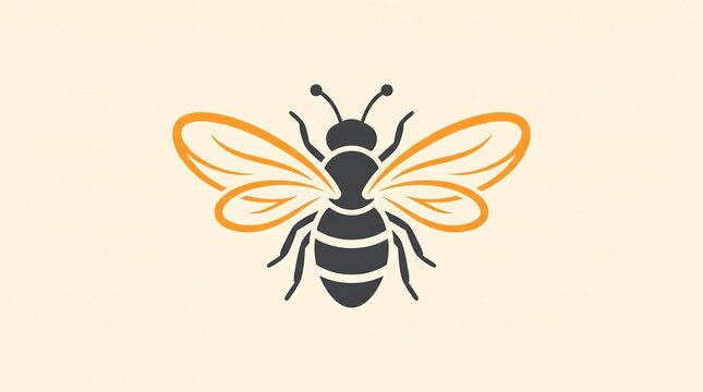 Minimalist honey bee icon on cream background, elegant bumblebee illustration, clean insect graphic for organic branding and honey labels