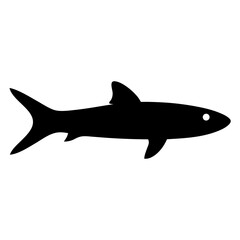 Fototapeta premium Black silhouette shark swimming - A sleek black silhouette of a shark swimming effortlessly in a clean, minimalist style. Perfect for marine, underwater, or adventure-themed projects.