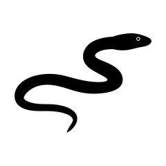 Fototapeta premium Black snake slithering illustration - A sleek black snake in motion, illustrated with smooth curves for a clean and dynamic vector design.