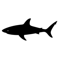 Fototapeta premium Black shark silhouette swimming graphic - A sleek black silhouette of a shark swimming, perfect for marine or nature-themed projects, vector style.